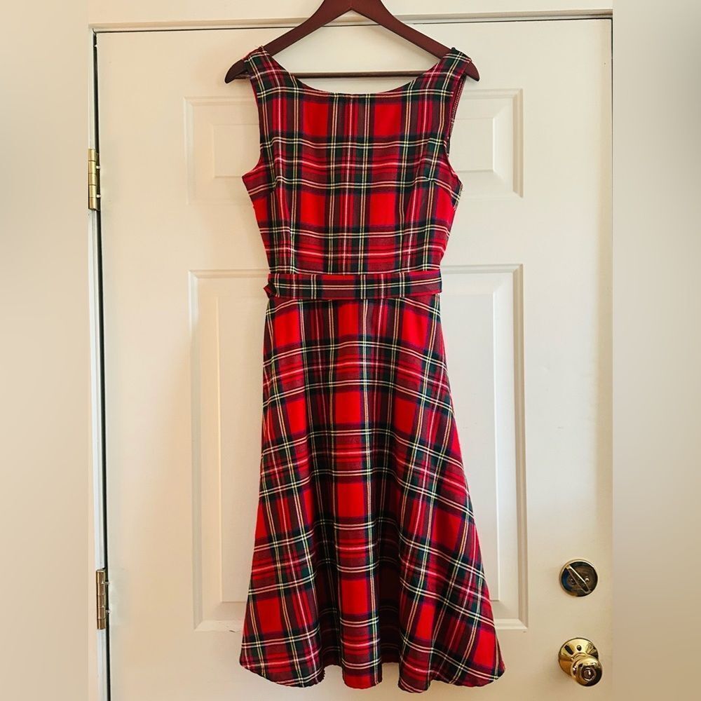 Vintage red plaid sleeveless midi dress size large - Picture 5 of 5